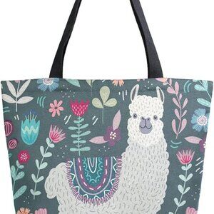 Llama Canvas Tote Bag Large Women Casual Shoulder Bag Handbag, Reusable Shopping